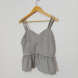 Chelsea28 Gingham Peplum Tank White and Navy